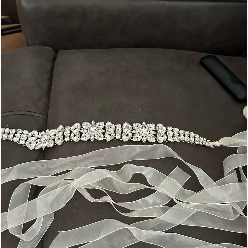 White sheer bridal belt with bling flowers!